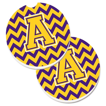 Carolines Treasures Letter A Chevron Purple and Gold  Cup Holder Car Coaster, PK2 CJ1041-ACARC